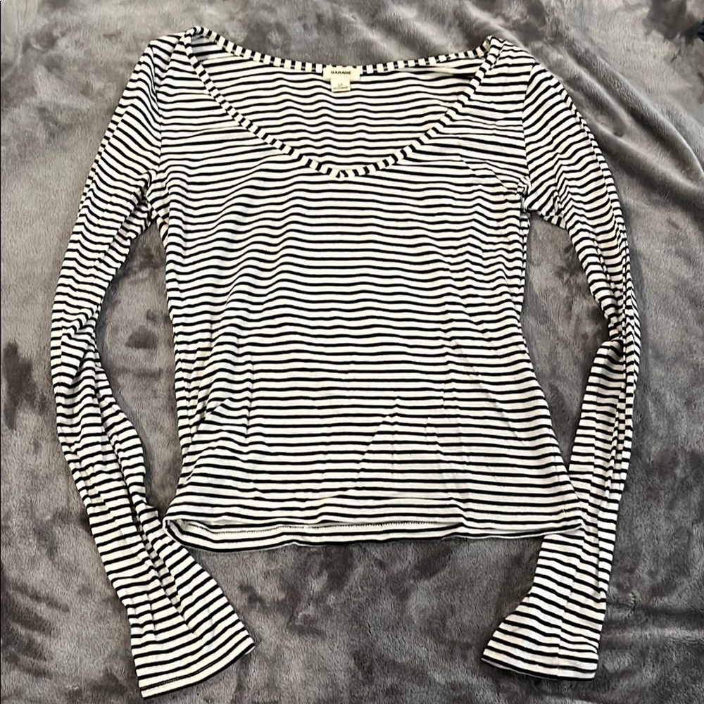 Garage Black and White Fitted Long Sleeve Top